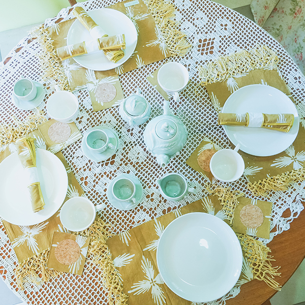 Mustard Bintang Gemintang Placemat, Napkin and Ring and Coaster Batik Fractal Home Decor
