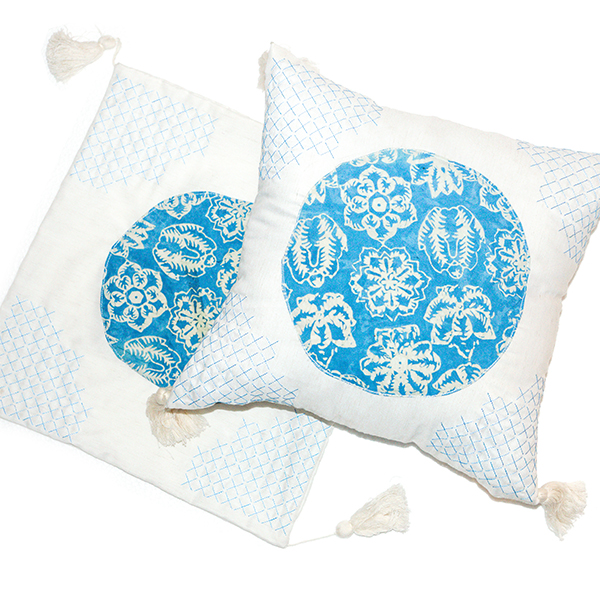 Batik Fractal Blue Kembang Setaman Pillow Case Home Decor