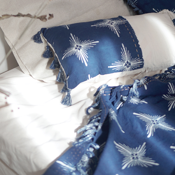 blue star rectangular cushion Batik Fractal Home Decor 1