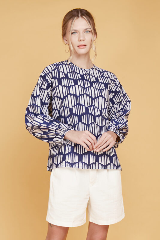 Ruas Biru Batik Fractal Casual women blouse 3
